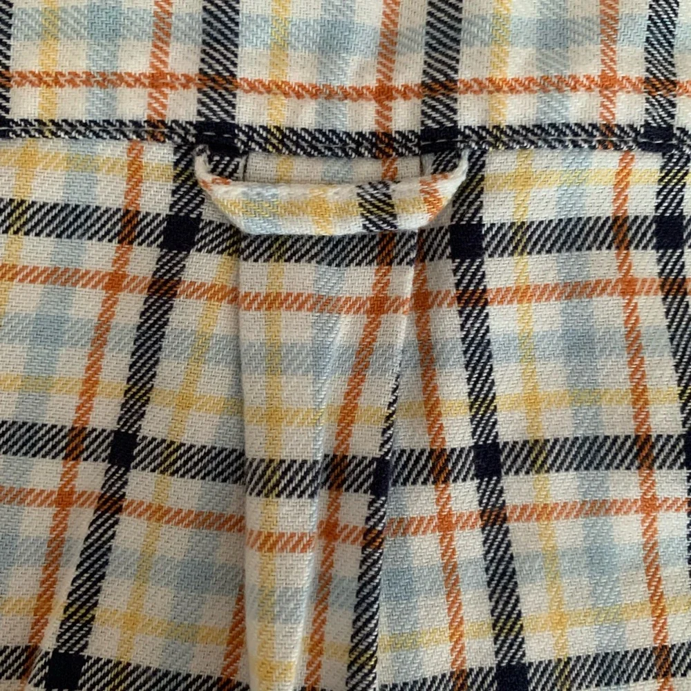 Vintage Gymboree Button Down Shirt Boys 3 White Blue Orange Plaid Short Sleeves